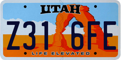 UT license plate Z316FE
