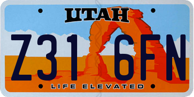 UT license plate Z316FN