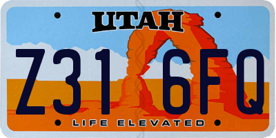 UT license plate Z316FQ