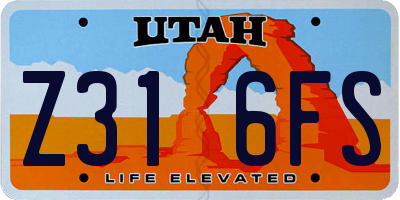 UT license plate Z316FS