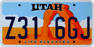 UT license plate Z316GJ