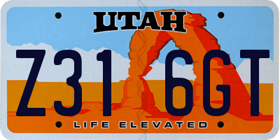UT license plate Z316GT