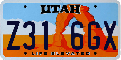 UT license plate Z316GX