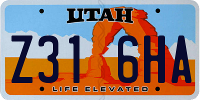 UT license plate Z316HA