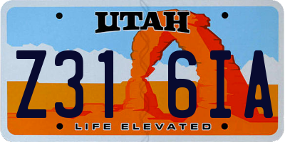 UT license plate Z316IA