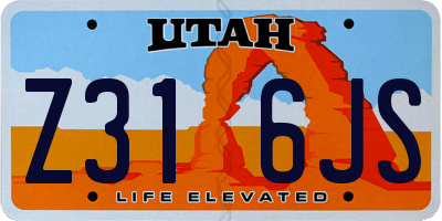UT license plate Z316JS
