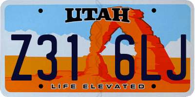UT license plate Z316LJ