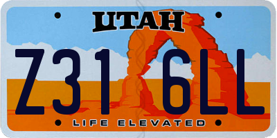 UT license plate Z316LL