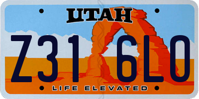 UT license plate Z316LO