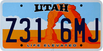 UT license plate Z316MJ