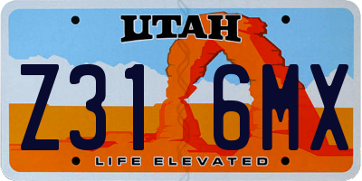 UT license plate Z316MX