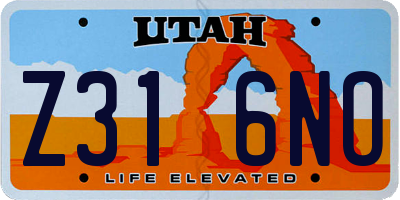 UT license plate Z316NO