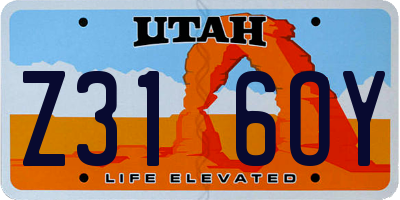 UT license plate Z316OY