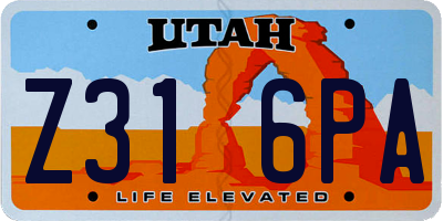 UT license plate Z316PA