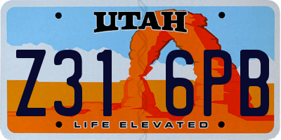 UT license plate Z316PB