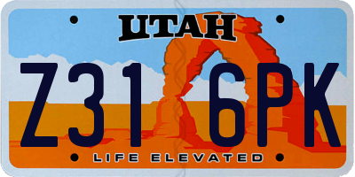 UT license plate Z316PK