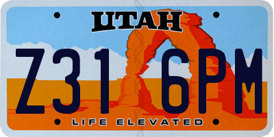 UT license plate Z316PM