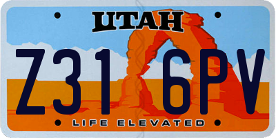 UT license plate Z316PV