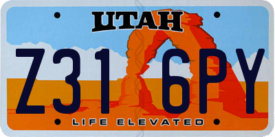 UT license plate Z316PY
