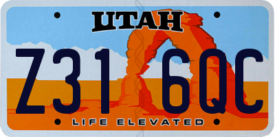 UT license plate Z316QC