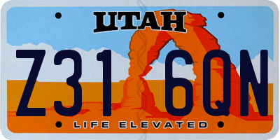 UT license plate Z316QN