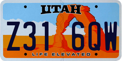UT license plate Z316QW