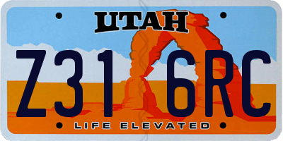 UT license plate Z316RC