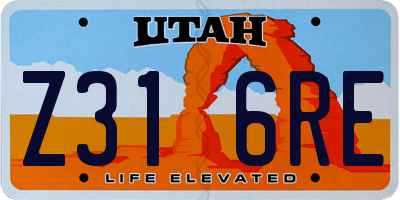UT license plate Z316RE