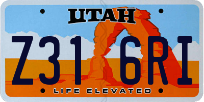 UT license plate Z316RI