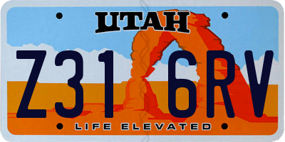 UT license plate Z316RV