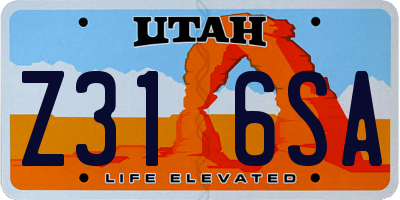 UT license plate Z316SA