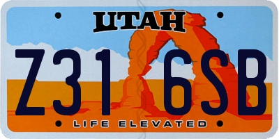 UT license plate Z316SB
