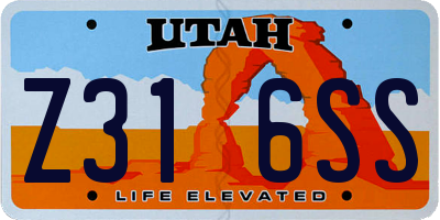 UT license plate Z316SS