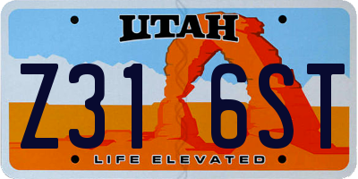 UT license plate Z316ST