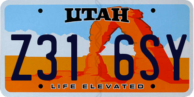 UT license plate Z316SY