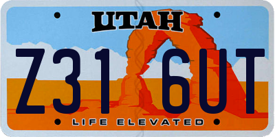 UT license plate Z316UT