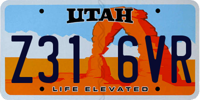 UT license plate Z316VR