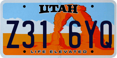 UT license plate Z316YQ