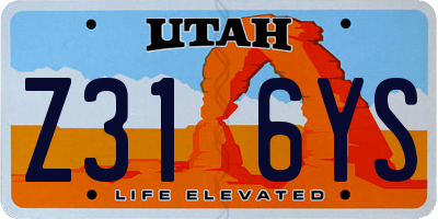 UT license plate Z316YS