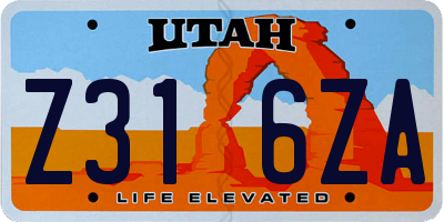 UT license plate Z316ZA