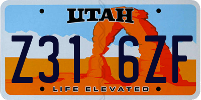UT license plate Z316ZF