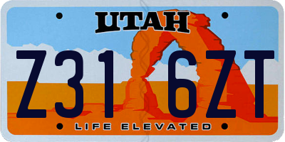 UT license plate Z316ZT