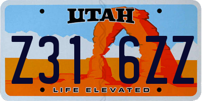 UT license plate Z316ZZ