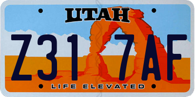 UT license plate Z317AF