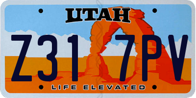 UT license plate Z317PV