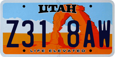 UT license plate Z318AW
