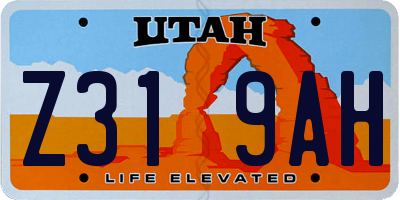 UT license plate Z319AH