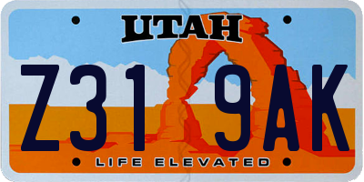 UT license plate Z319AK