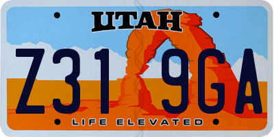 UT license plate Z319GA