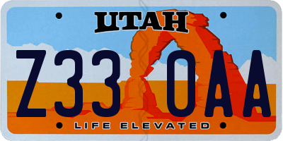 UT license plate Z330AA